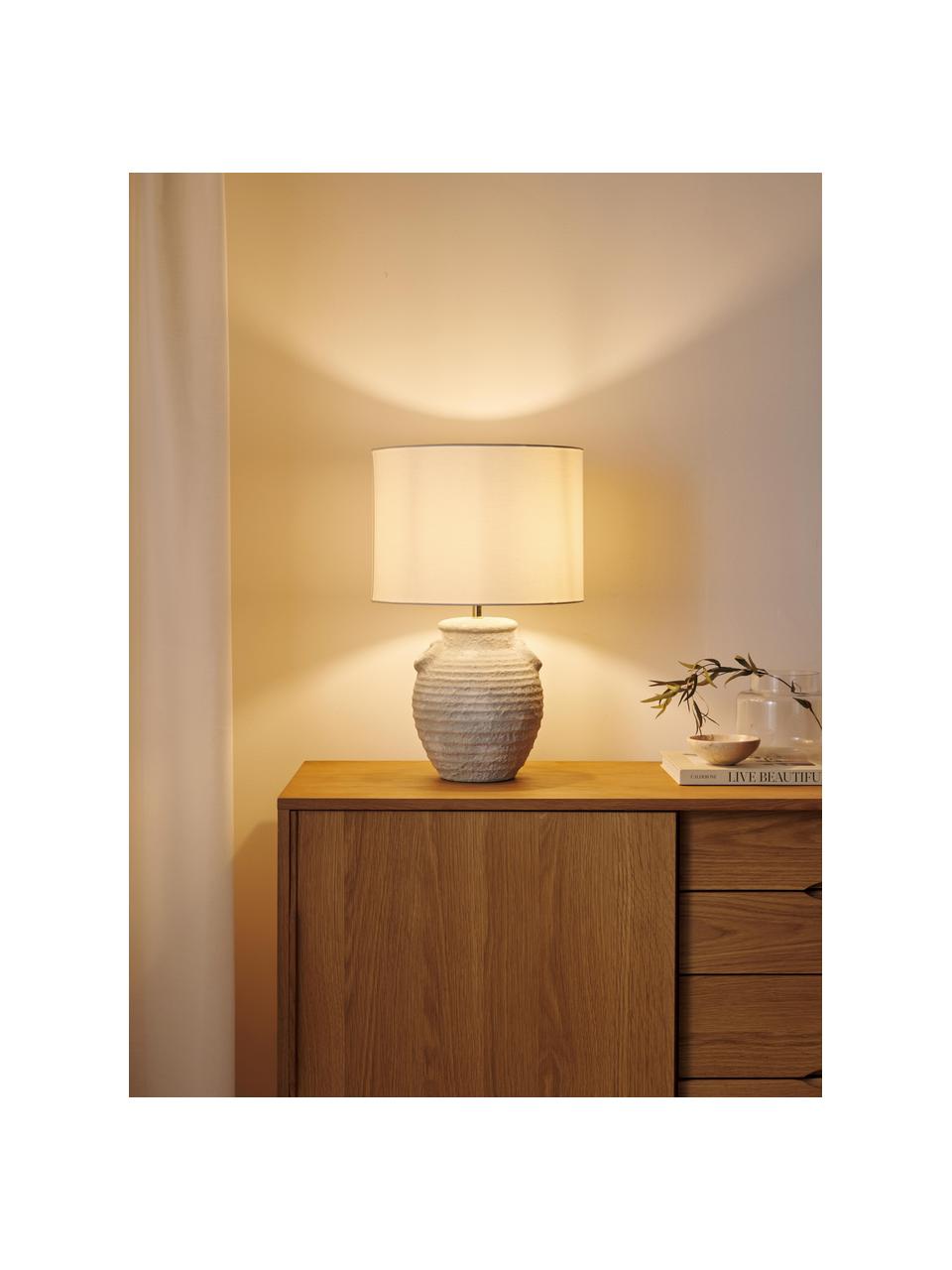 Grote tafellamp Tiva met keramische voet, Lampenkap: textiel (100% polyester), Lampvoet: keramiek, Wit, lichtgrijs, Ø 35 x H 55 cm