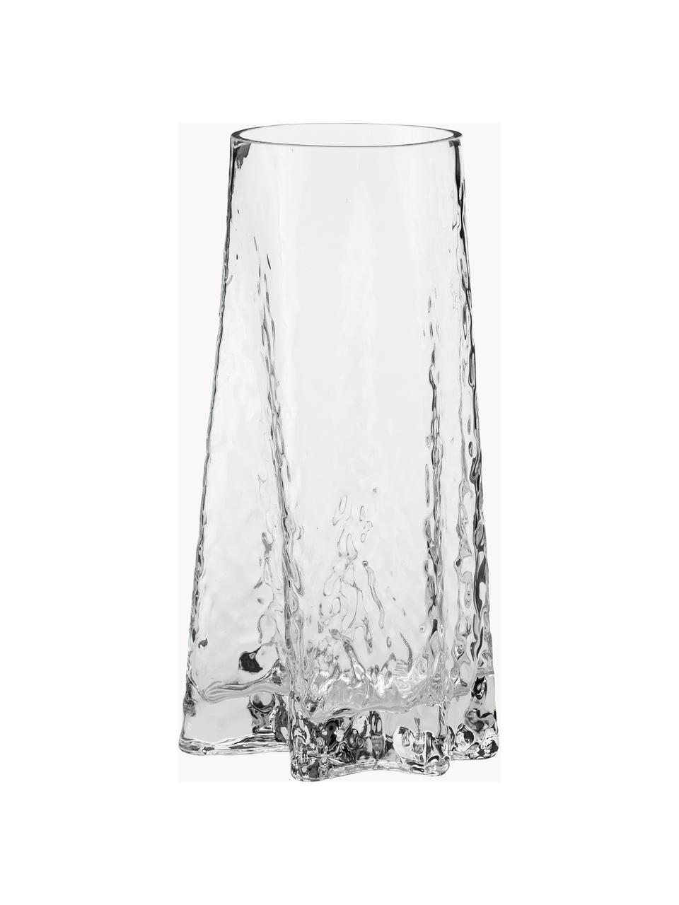 Ručně foukaná skleněná váza se strukturovaným povrchem Gry, V 30 cm, Foukané sklo, Transparentní, Ø 15 cm, V 30 cm