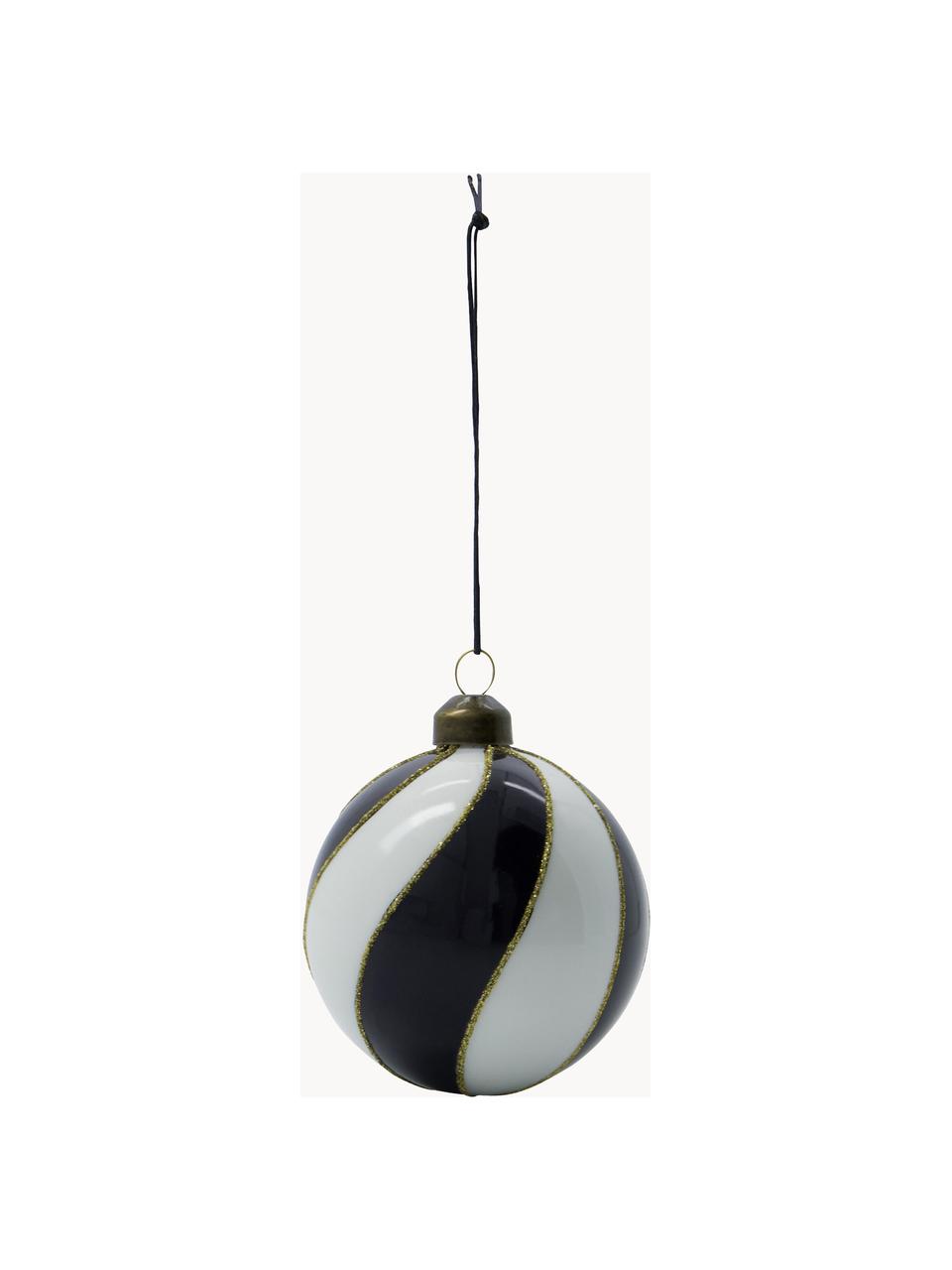 Boules de Noël peintes à la main Coil, 4 pièces, Verre, Noir, crème, Ø 8 cm