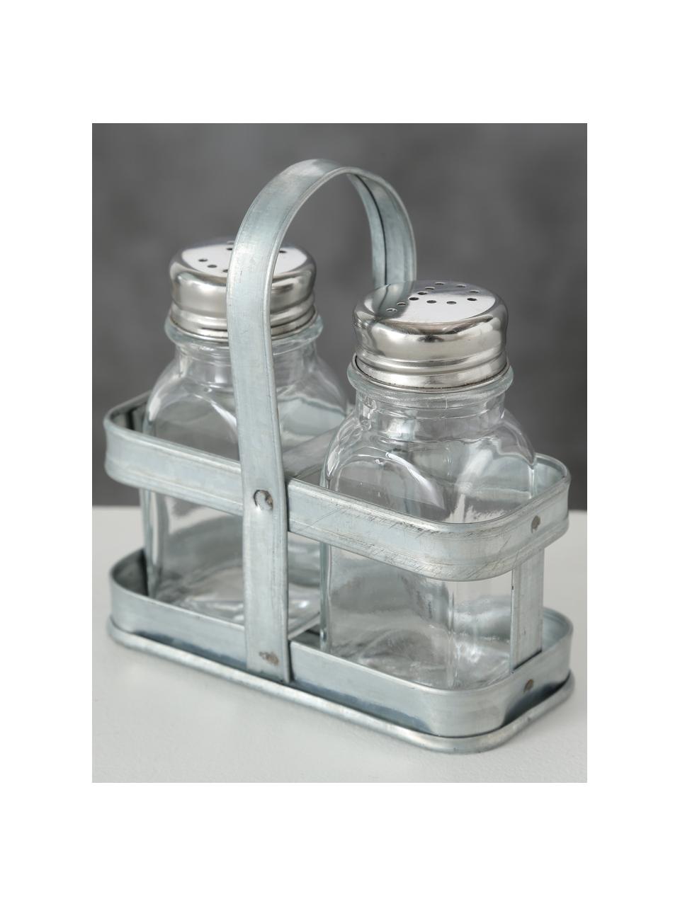 Zout- en peperstrooierset Edna, 3-delig, Houder: glas, Transparant, metaalkleurig, 12 x 12 cm