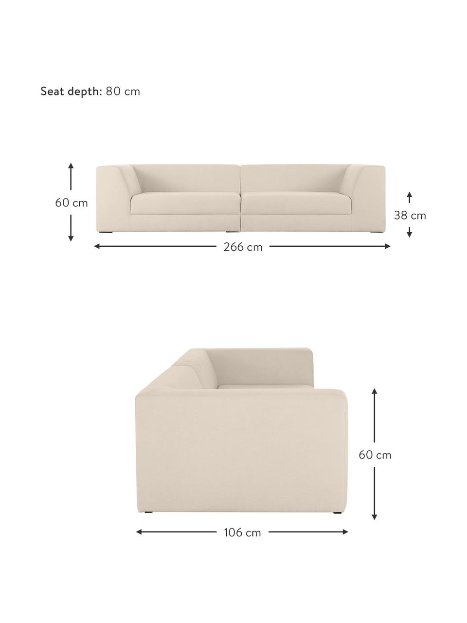 Sofa modułowa Grant (3-osobowa), Tapicerka: bawełna 20 000 cykli w te, Nogi: lite drewno bukowe, lakie, Beżowy, S 266 x G 106 cm