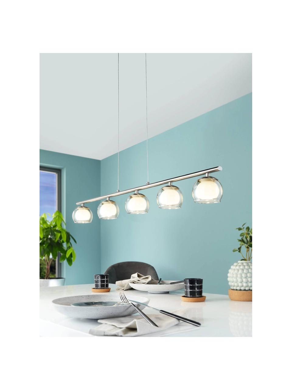 Lámpara de techo grande LED de vidrio Romagnese, Estructura: acero satinado, Cable: plástico, Plateado, transparente, An 90 x Al 110 cm