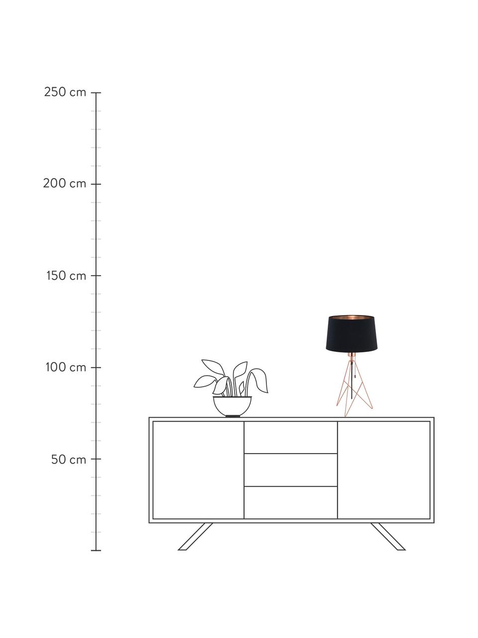 Grote tafellamp Camporale in koper, Lampvoet: gelakt staal, Zwart, koperkleurig, Ø 30 x H 56 cm