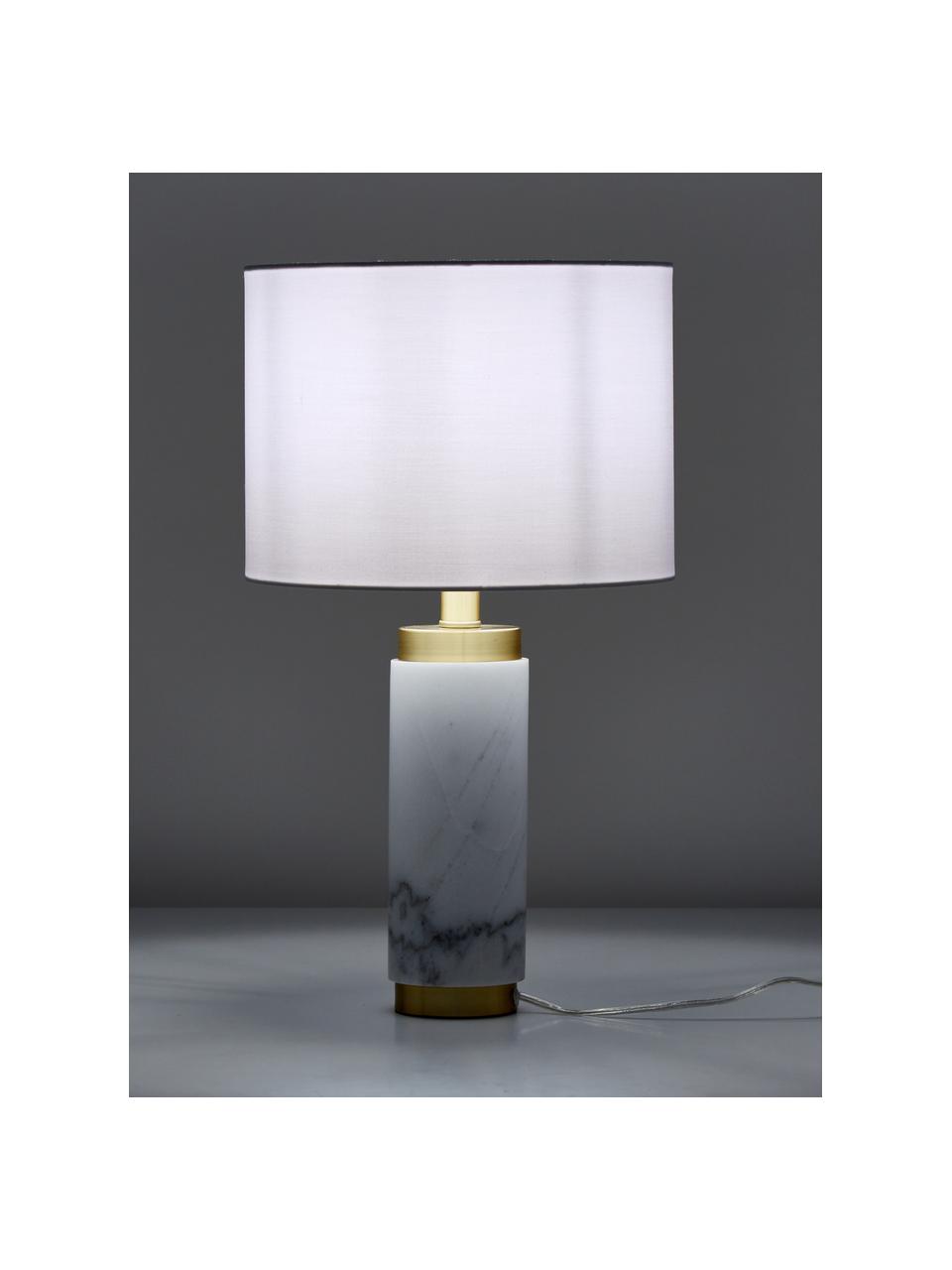 Lampa stołowa z marmurową podstawą w stylu glam Miranda, Odcienie mosiądzu, biały marmurowy, Ø 28 x W 48 cm