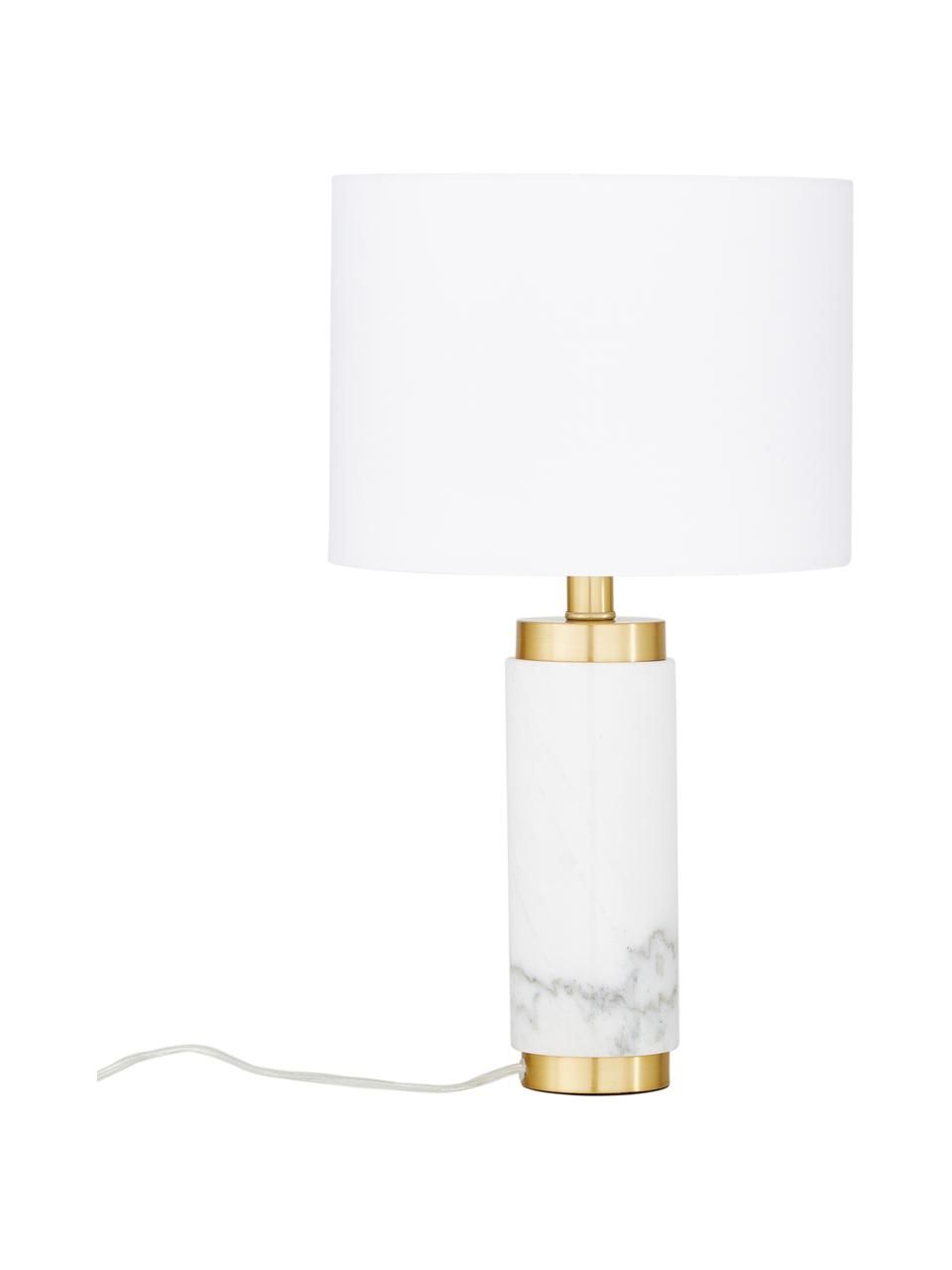 Lampa stołowa z marmurową podstawą w stylu glam Miranda, Odcienie mosiądzu, biały marmurowy, Ø 28 x W 48 cm