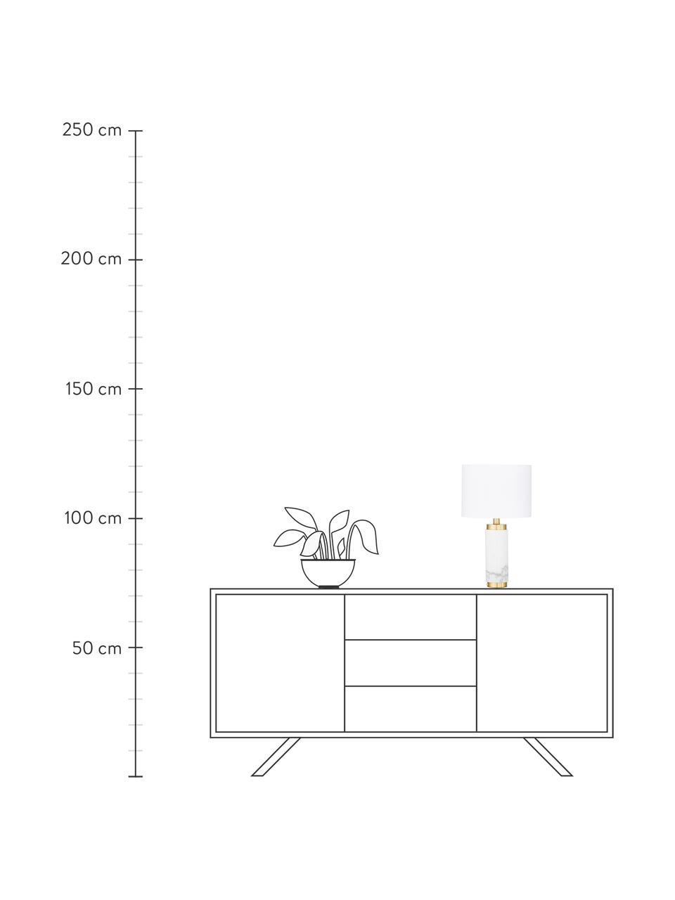 Lampa stołowa z marmurową podstawą w stylu glam Miranda, Odcienie mosiądzu, biały marmurowy, Ø 28 x W 48 cm