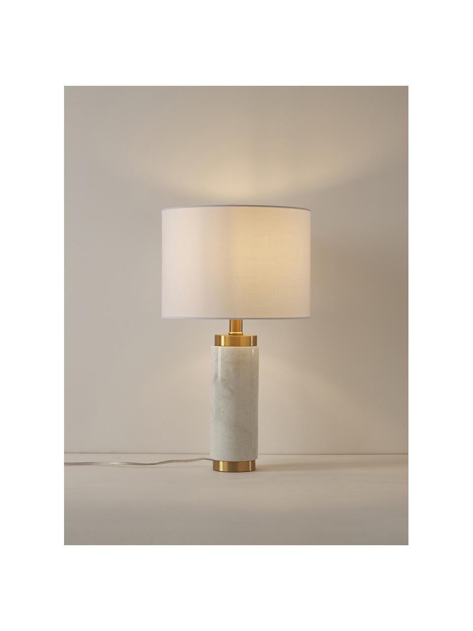 Lampa stołowa z marmurową podstawą w stylu glam Miranda, Odcienie mosiądzu, biały marmurowy, Ø 28 x W 48 cm