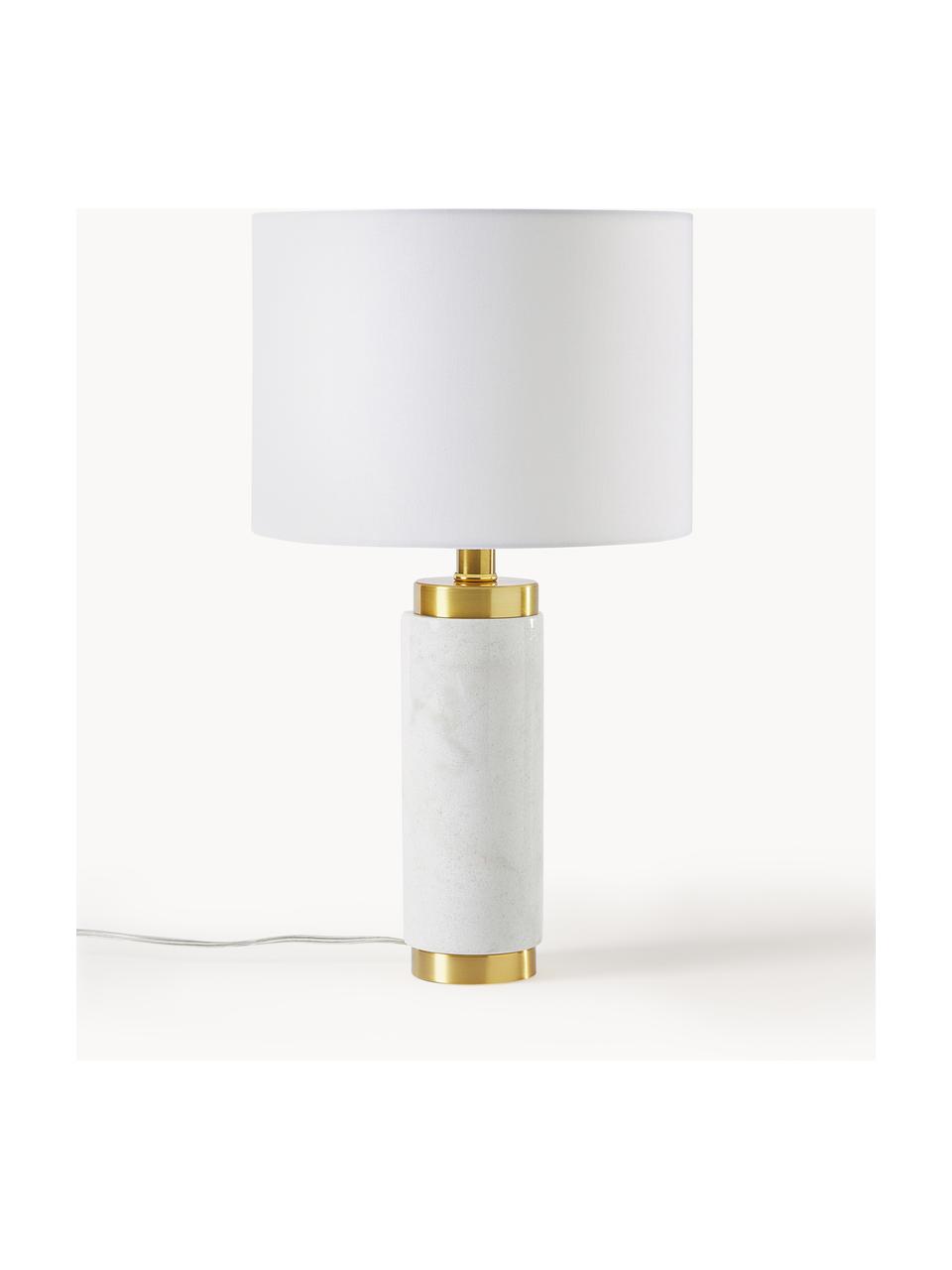 Lámpara de mesa de mármol Miranda, estilo glam, Pantalla: tela, Cable: plástico, Latón, blanco veteado, Ø 28 x Al 48 cm