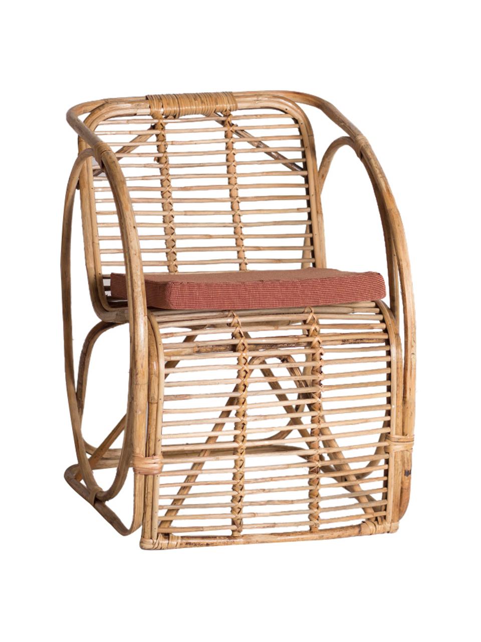 Sedia in rattan con cuscino sedia rosso Hidra, Struttura: rattan, Rivestimento: tessuto, Beige, rosso, Larg. 60 x Alt. 78 cm