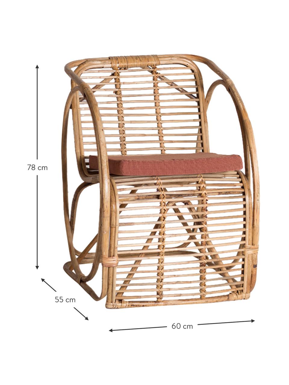 Sedia in rattan con cuscino sedia rosso Hidra, Struttura: rattan, Rivestimento: tessuto, Beige, rosso, Larg. 60 x Alt. 78 cm