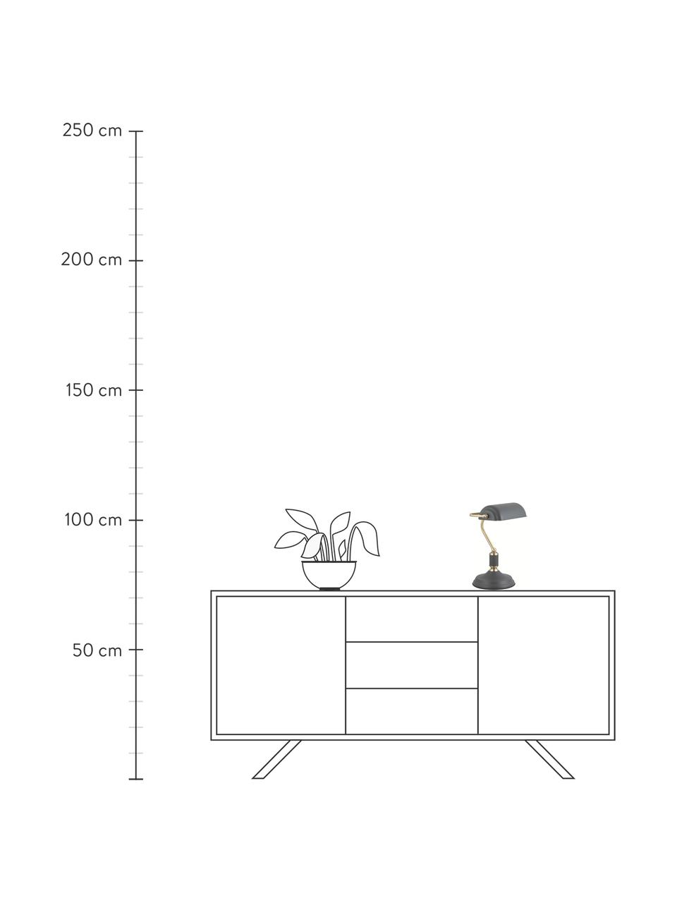 Kleine retro bureaulamp bank van metaal, Lampenkap: gecoat metaal, Lampvoet: gecoat metaal, Antraciet, messingkleurig, B 27 x H 34 cm