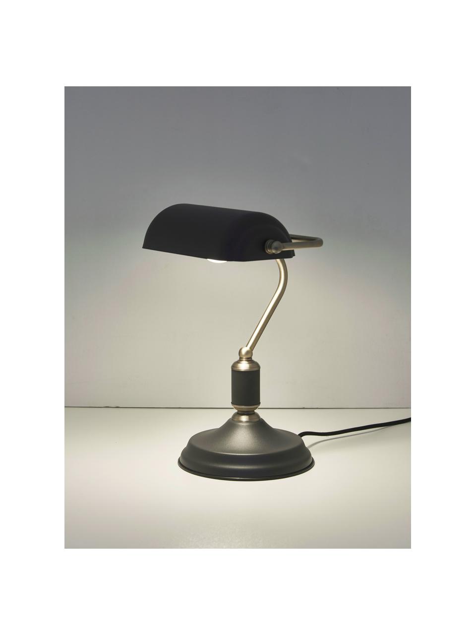 Lampa biurkowa z metalu w stylu retro Bank, Antracytowy, odcienie mosiądzu, S 22 x W 34 cm