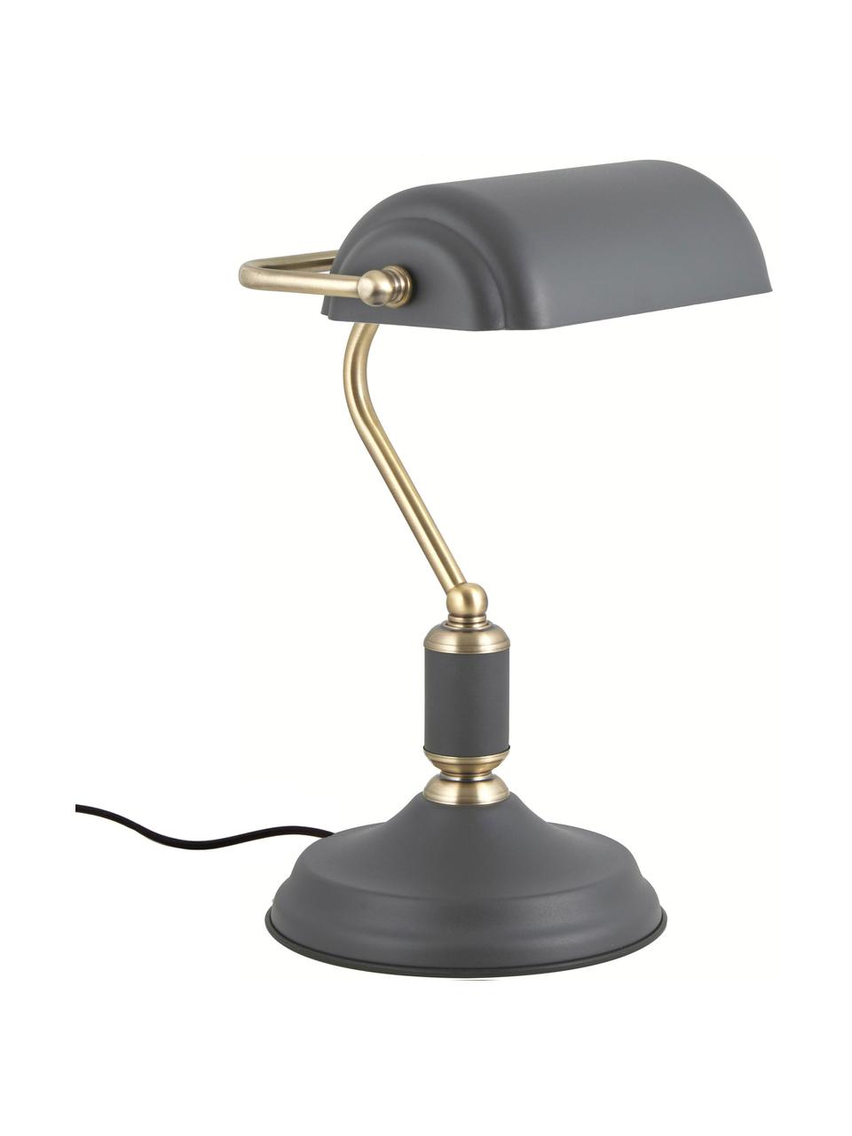 Kleine Retro-Schreibtischlampe Bank aus Metall, Lampenschirm: Metall, beschichtet, Grau, Messingfarben, B 27 x H 34 cm