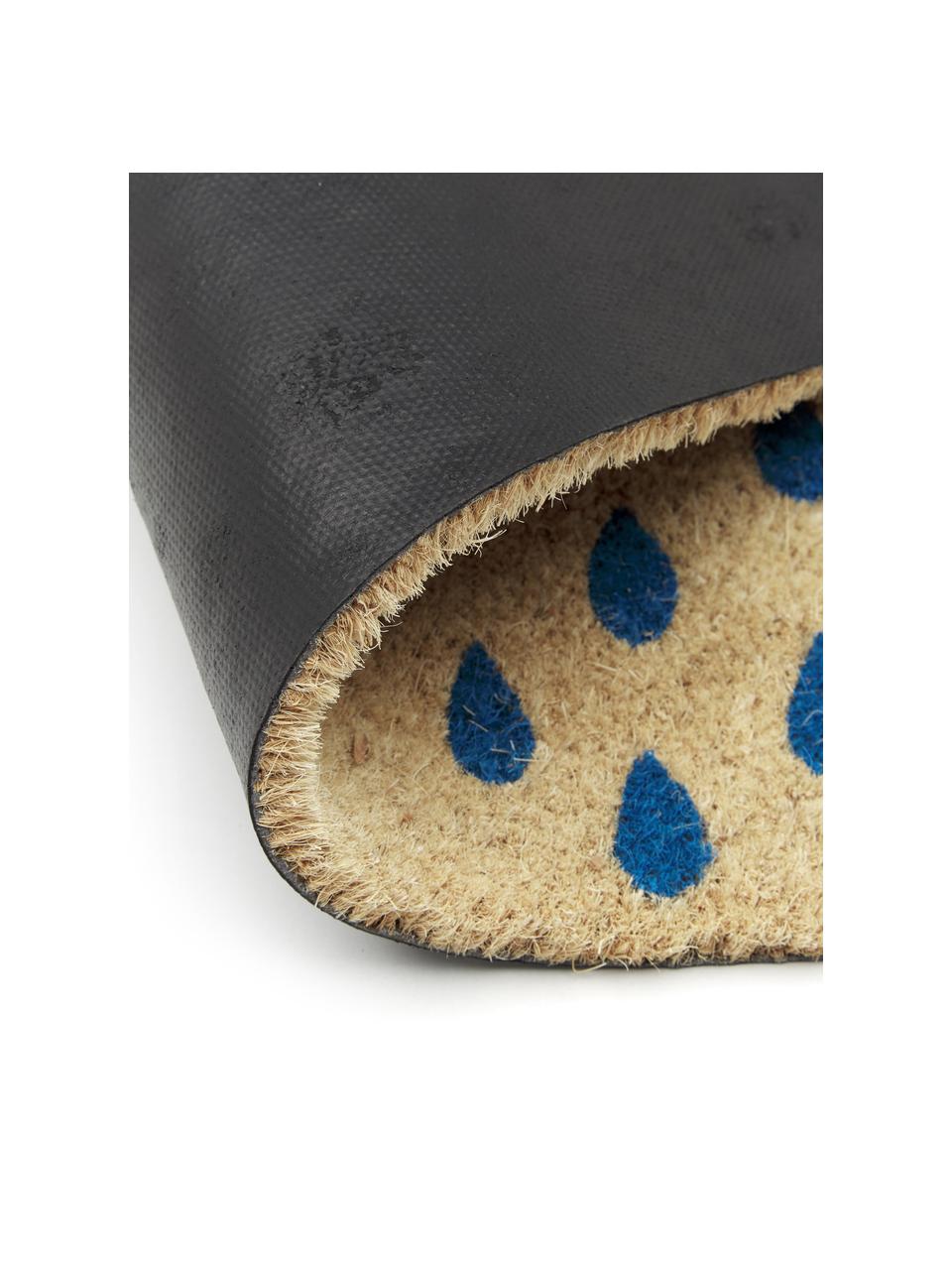 Fußmatte Rainy, Oberseite: Kokosfaser, Unterseite: Kunststoff (PVC), Hellbeige, Blau, Rot, 45 x 75 cm