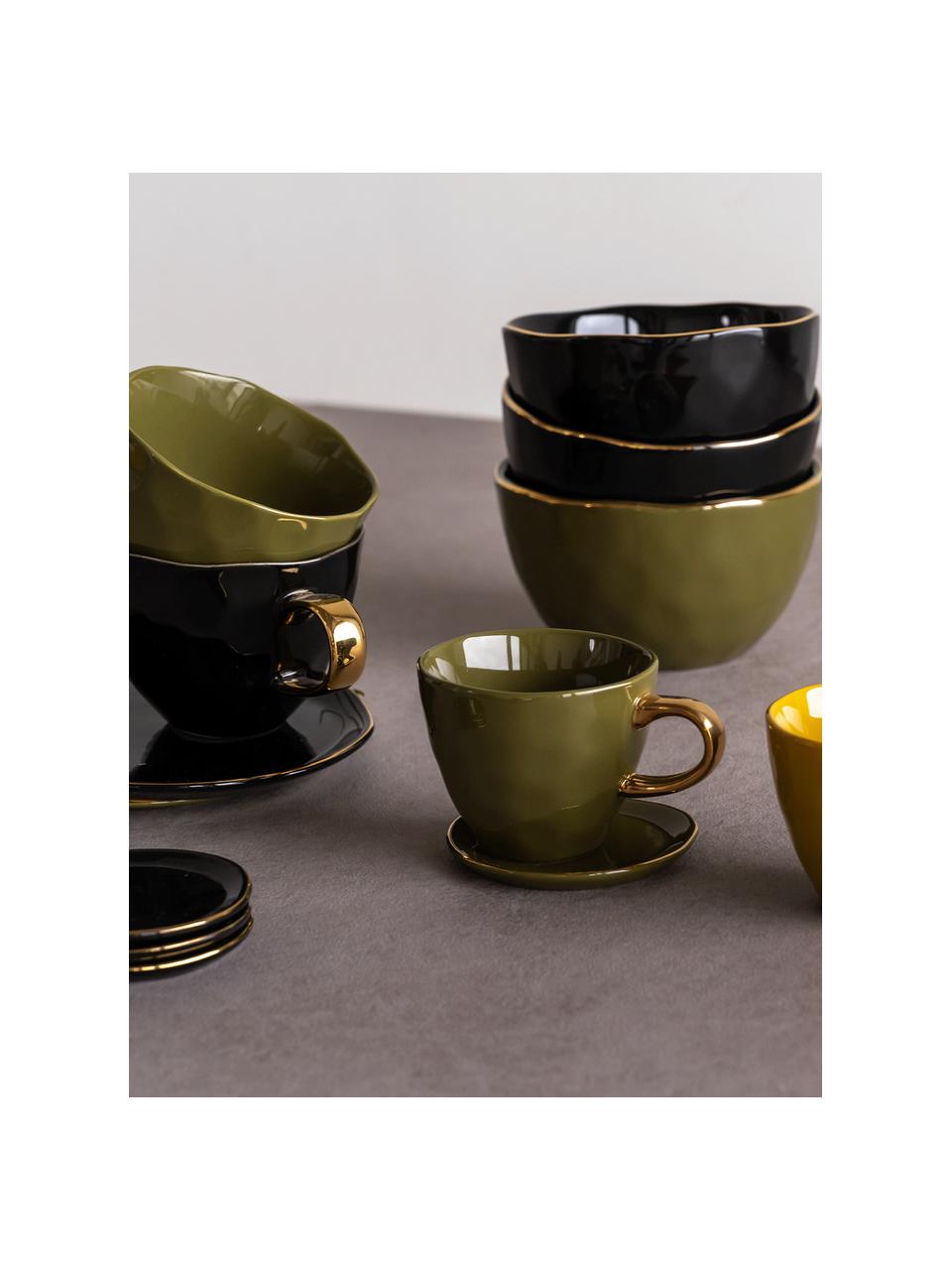 Piattino con bordo dorato Good Morning 2 pz, Gres, Nero con bordo dorato, Ø 9 cm