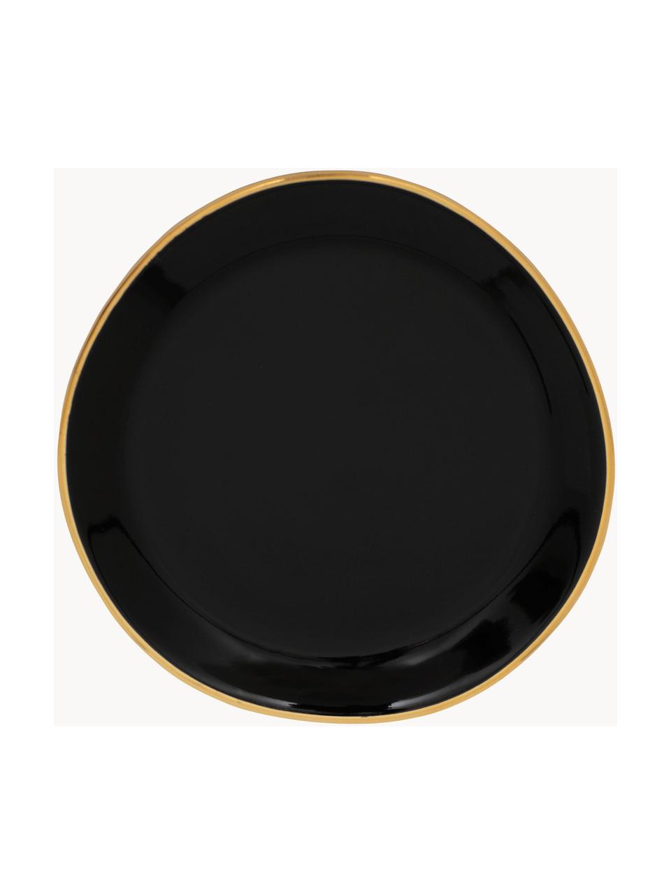 Sous-tasses avec bord doré Good Morning, 2 pièces, Grès cérame, Noir avec bordure dorée, Ø 9 cm