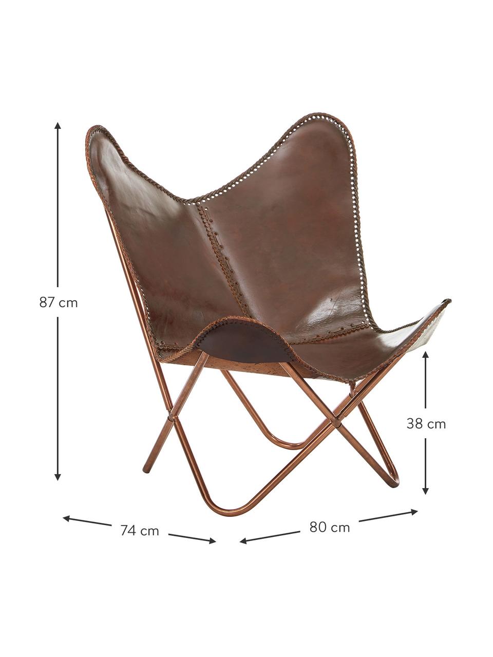 Leren fauteuil Butterfly, Bekleding: runderleer, Frame: gelakt metaal, Bruin, 80 x 87 cm