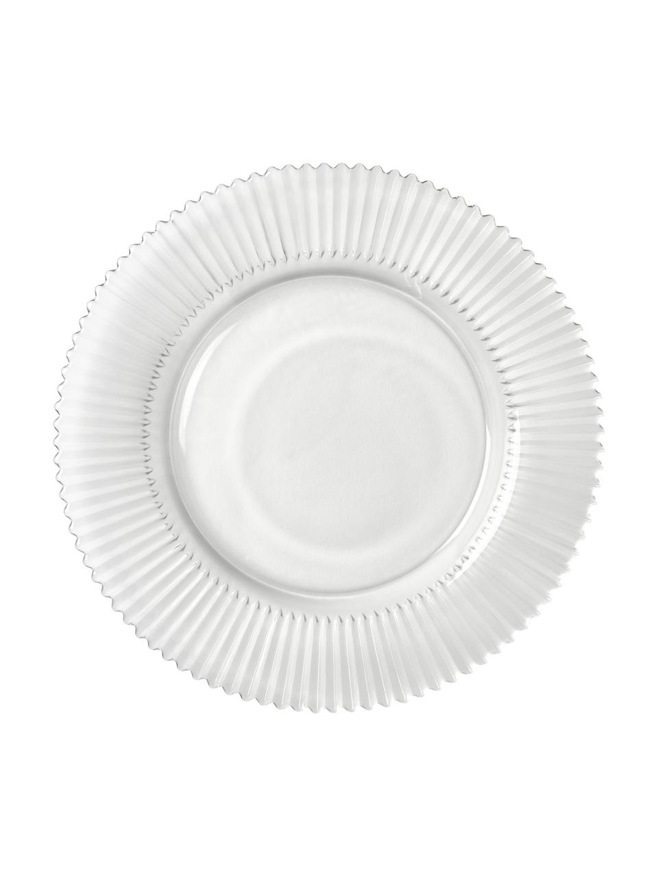 Assiettes plates avec relief rainuré Effie, 4 pièces, Verre, Transparent, Ø 28 cm