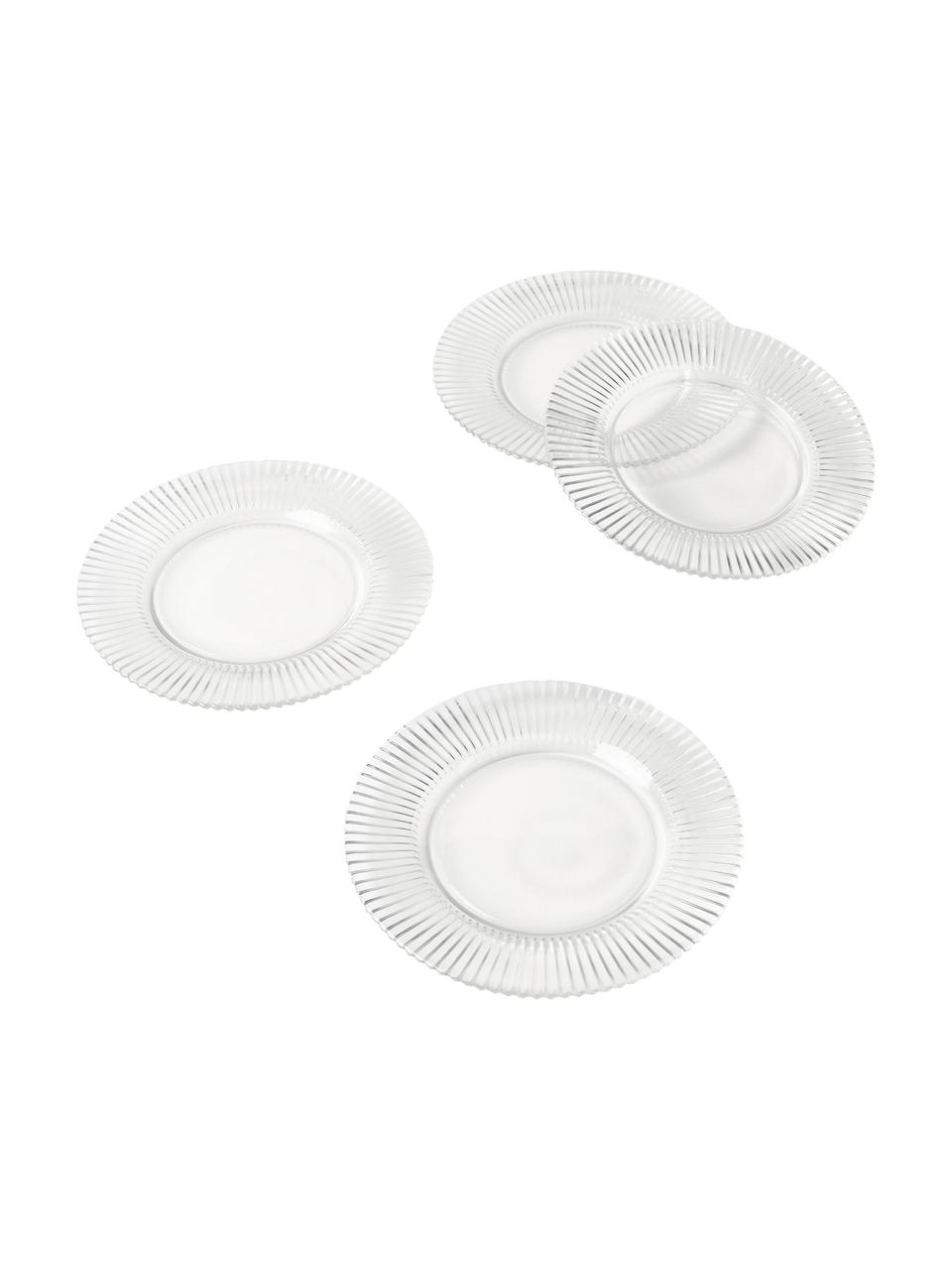 Assiettes plates avec relief rainuré Effie, 4 pièces, Verre, Transparent, Ø 28 cm