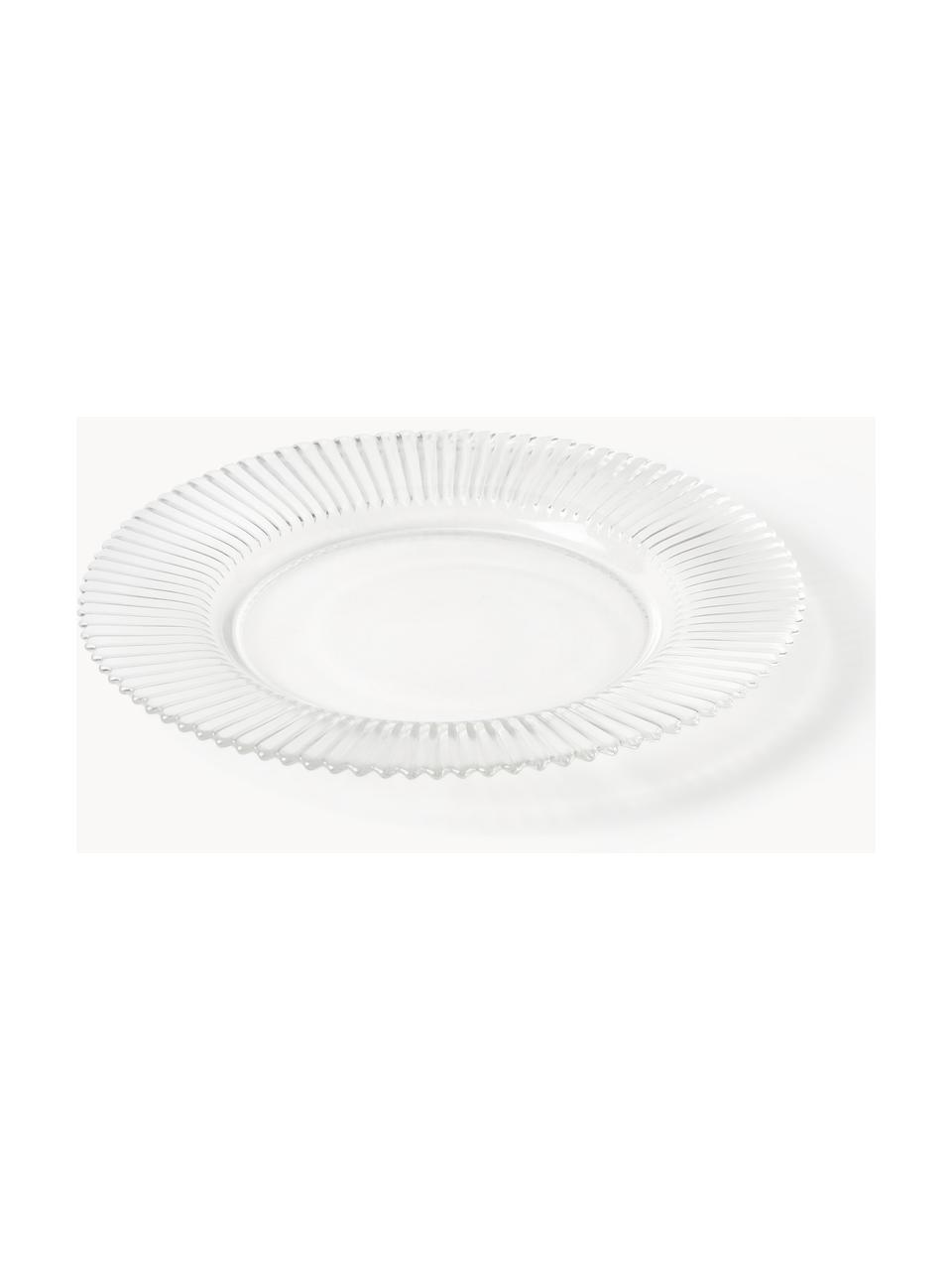 Platos llanos con relieves Effie, 4 uds., Vidrio, Transparente, Ø 28 cm