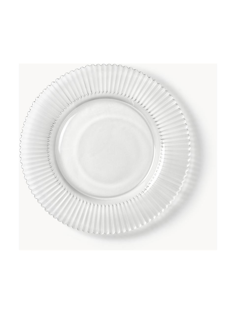 Mělké talíře s drážkovaným reliéfem Effie, 4 ks, Sklo, Transparentní, Ø 28 cm