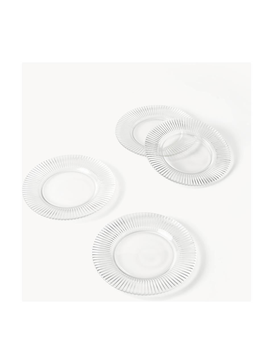Assiettes plates en verre strié Effie, 4 pièces, Verre, Transparent, Ø 28 cm