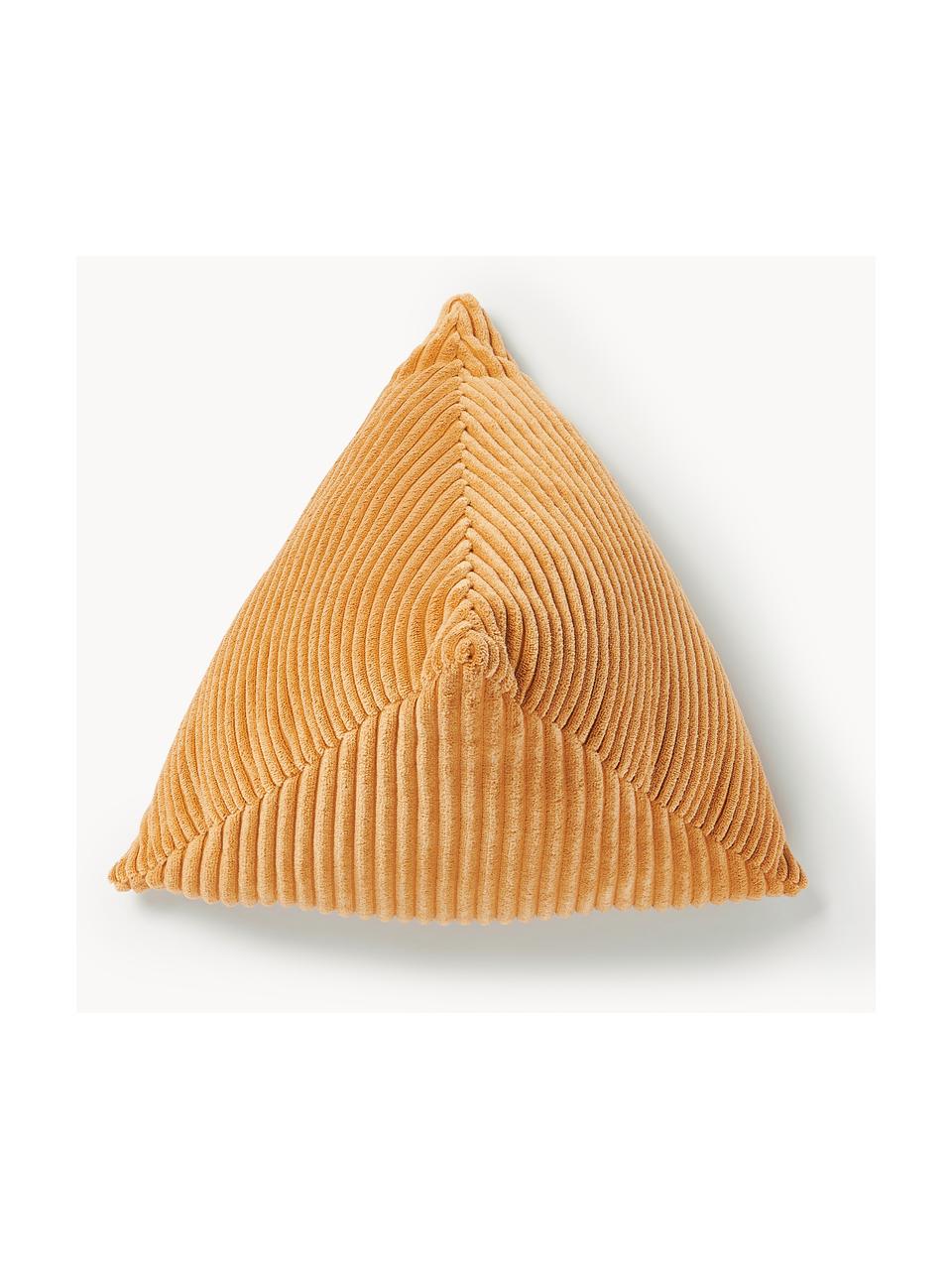 Coussin triangulaire en velours côtelé Kylen, Orange, larg. 40 x long. 40 cm