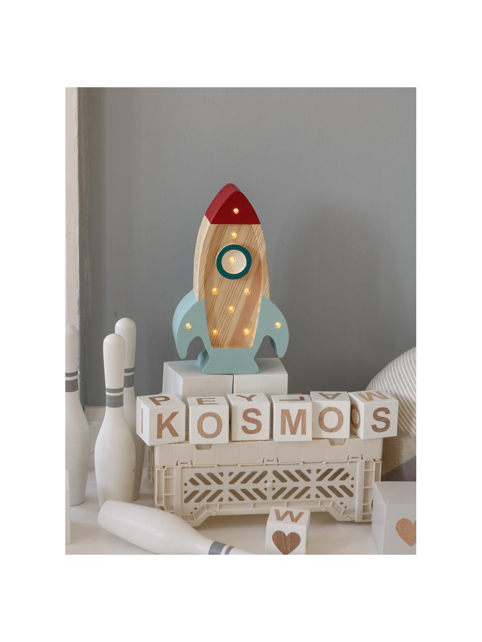 Handgefertigte LED-Kinderzimmerlampe Space Rocket Mini mit Timerfunktion und Fernbedienung, dimmbar, Kiefernholz, lackiert

Dieses Produkt wird aus nachhaltig gewonnenem, FSC®-zertifiziertem Holz gefertigt., Hellblau, Weinrot, Kiefernholz, B 13 x H 22 cm