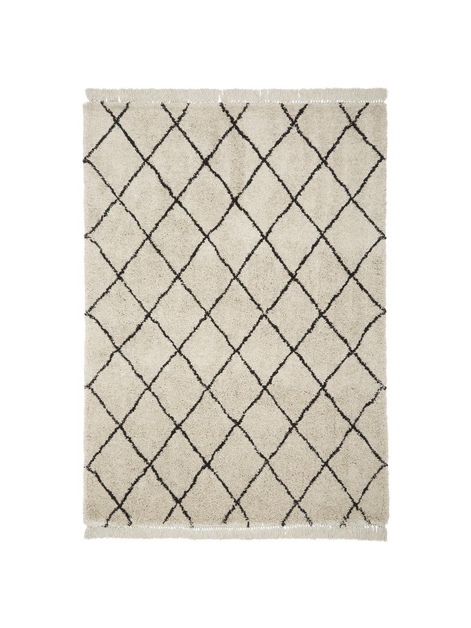 Huňatý koberec s vysokým vlasom a strapcami Naima, Béžová, čierna, Š 200 x D 300 cm (veľkosť L)