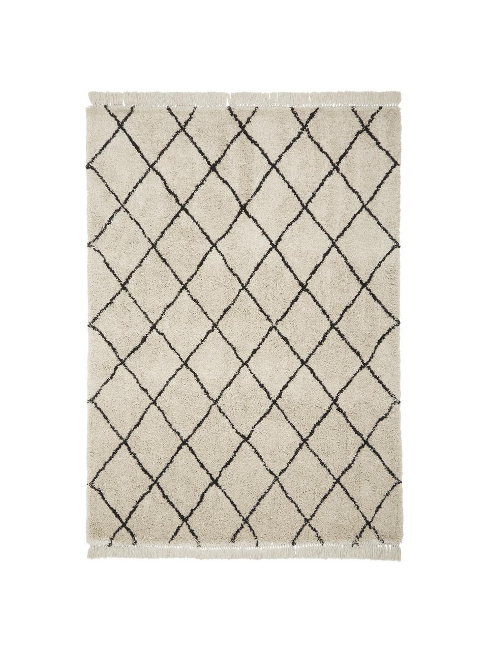 Tapis beige poils longs tufté main Naima, Beige, noir, larg. 200 x long. 300 cm (taille L)