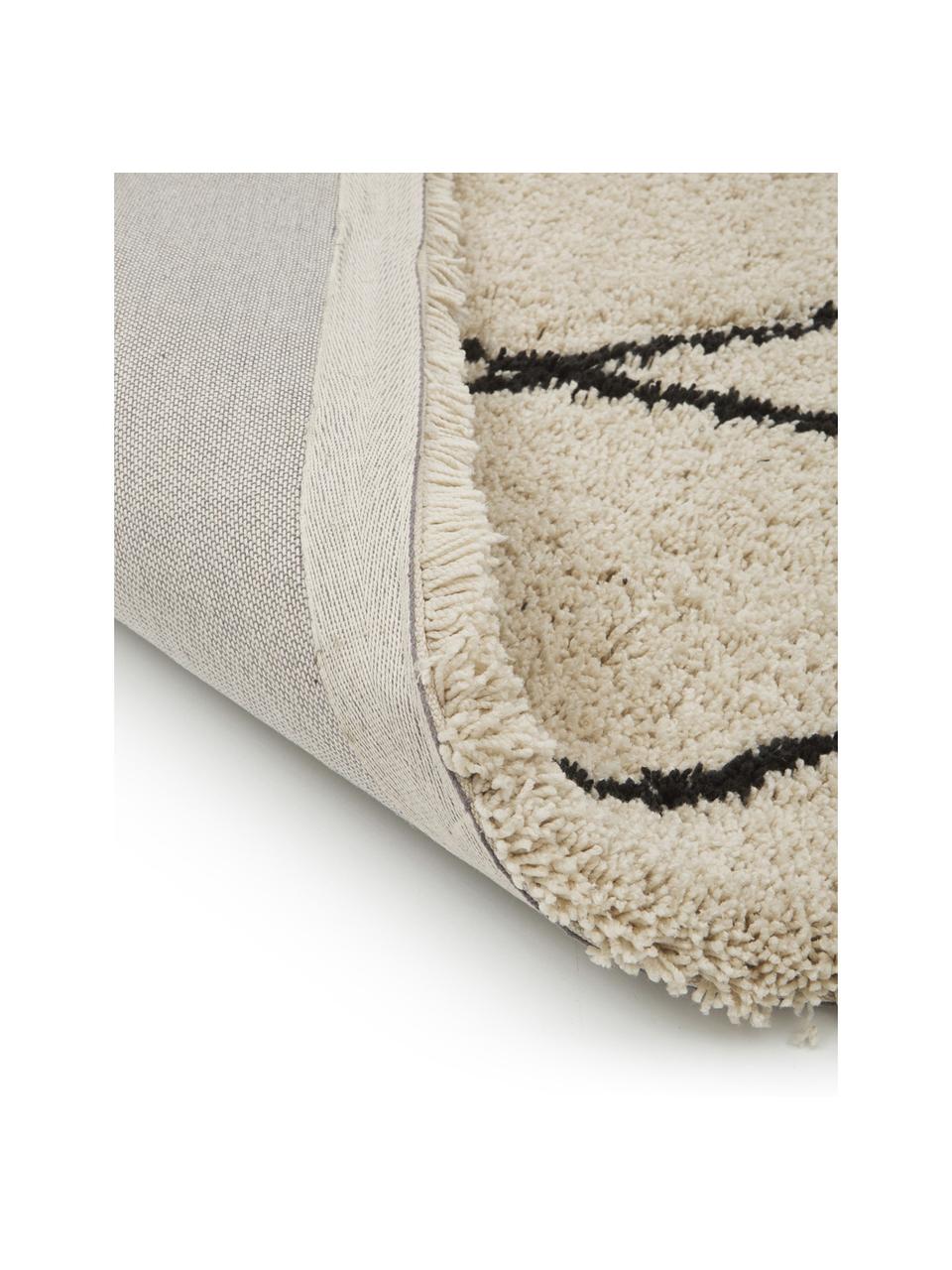 Ručně tkaný nadýchaný koberec s vysokým vlasem a třásněmi Naima, Béžová, černá, Š 200 cm, D 300 cm (velikost L)