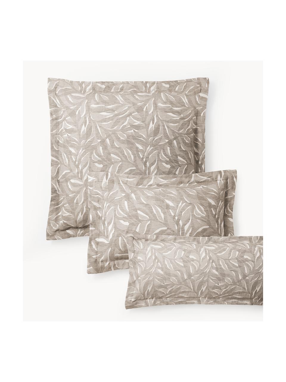 Federa jacquad in cotone e lino con motivo jacquard Amita, Taupe, Larg. 50 x Lung. 80 cm