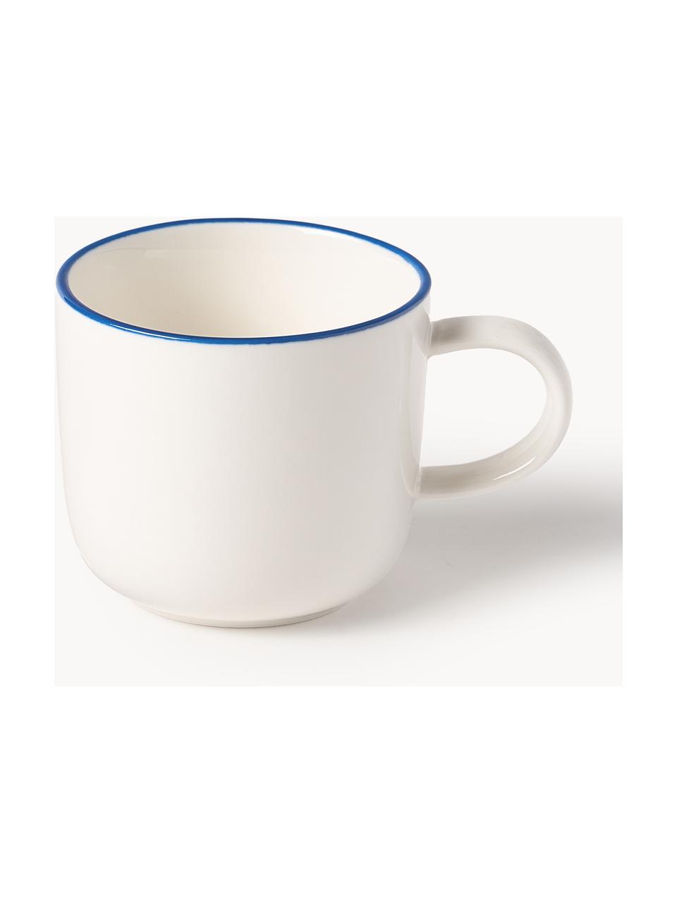 Filiżanka do espresso ze spodkiem Facile, 2 szt., Porcelana twarda (ok. 50% kaolin, 25% kwarc i 25% szpat), Złamana biel z ciemnoniebieską krawędzią, Ø 7 x W 6 cm, 130 ml