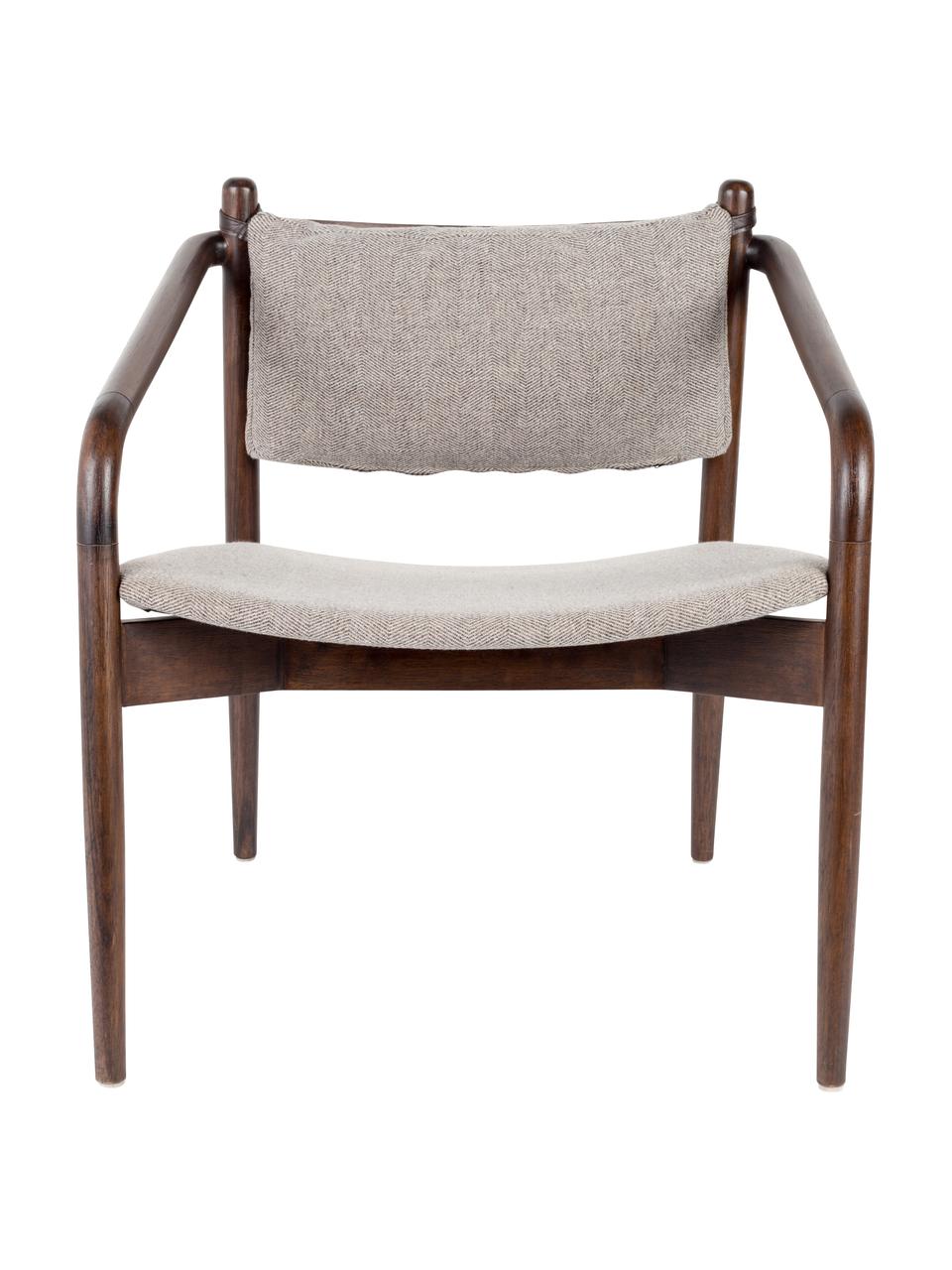 Sillón de madera de acacia Torrance, Tapizado: 100% poliéster Alta resis, Marrón oscuro, gris, An 64 x F 67 cm