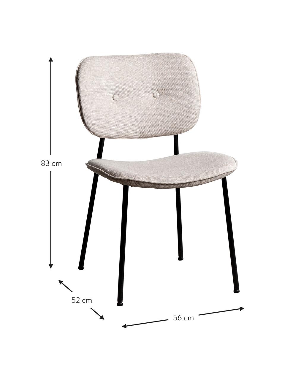 Sedia imbottita Oprah, Rivestimento: 100% poliestere, Gambe: metallo rivestito, Color crema, nero, Larg. 56 x Prof. 52 cm