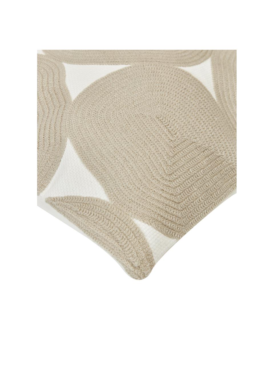 Funda de cojín bordada de algodón Bardia, Funda: 100% algodón con certific, Beige, blanco crema, An 45 x L 45 cm