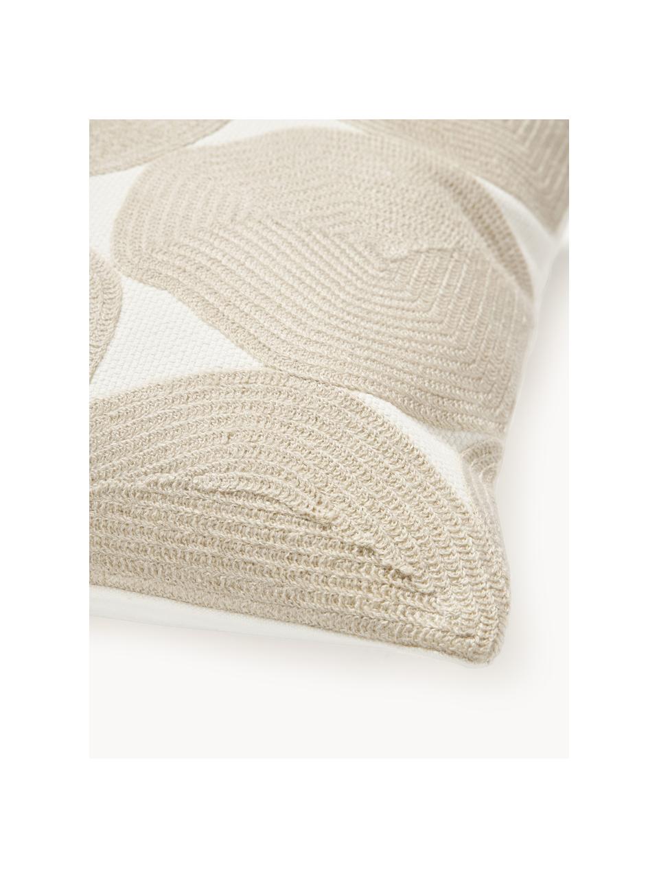 Geborduurde katoenen kussenhoes Bardia, Bekleding: 100% katoen Decoratie, Beige, gebroken wit, B 45 x L 45 cm