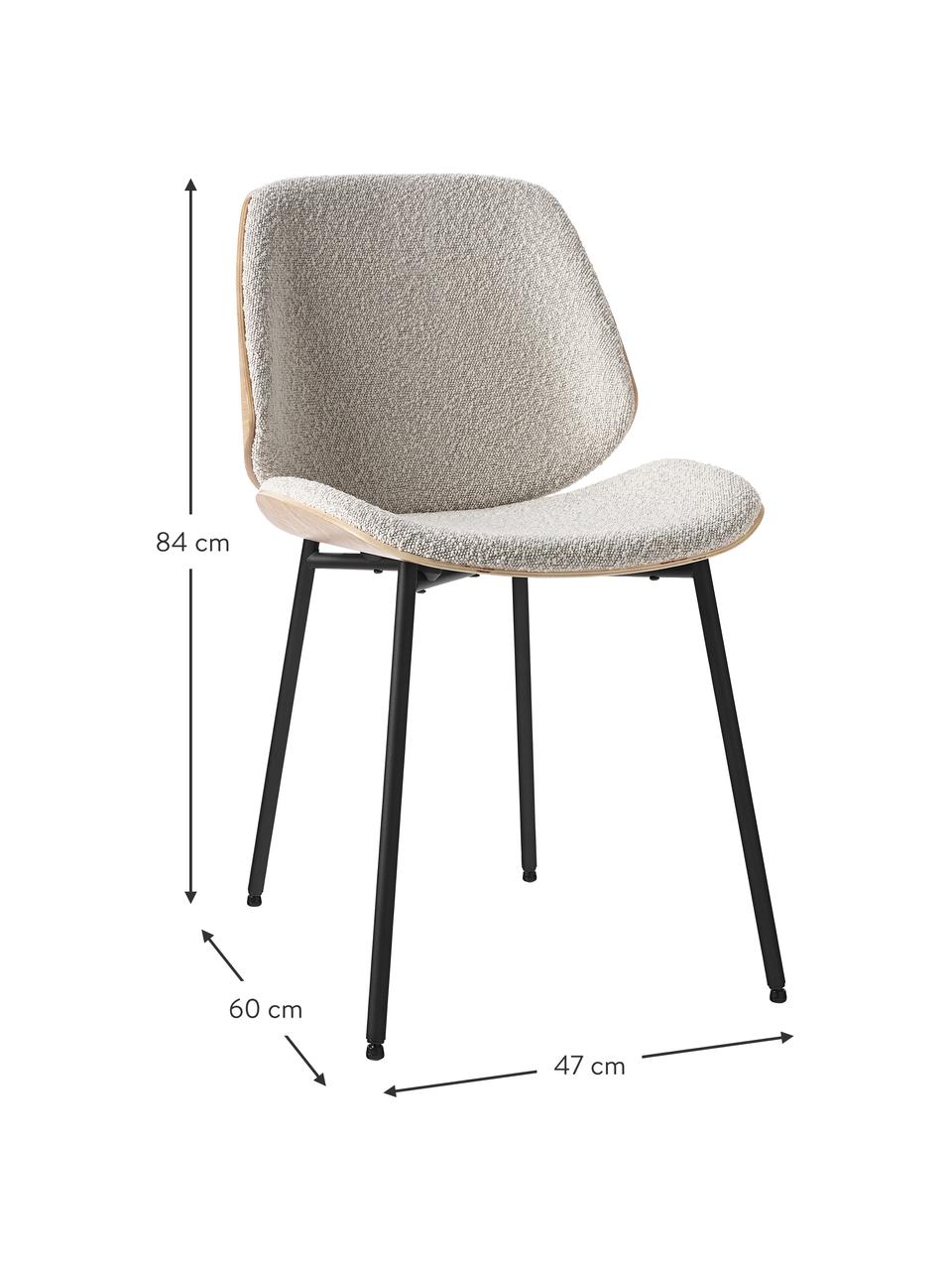Krzesło tapicerowane bouclé Tamara, 2 szt., Tapicerka: bouclé (100% poliester) D, Nogi: metal malowany proszkowo, Białe bouclé, czarny, S 47 x G 60 cm