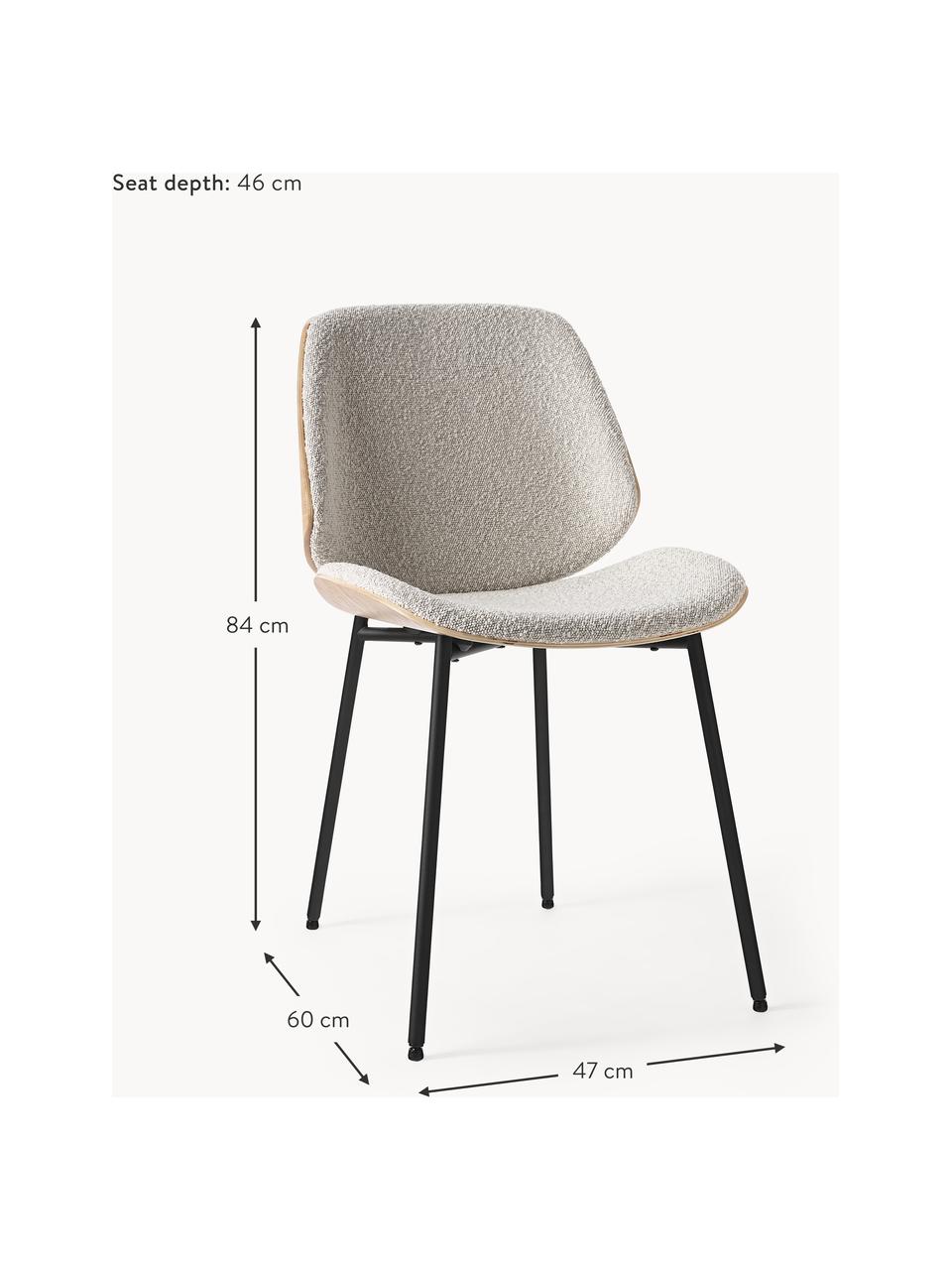 Houten stoelen Tamara met gestoffeerde bouclé zitting, 2 stuks, Bekleding: bouclé (100 % polyester), Zitvlak: multiplex met eiken, Poten: gepoedercoat metaal, Bouclé wit, B 47 x D 60 cm