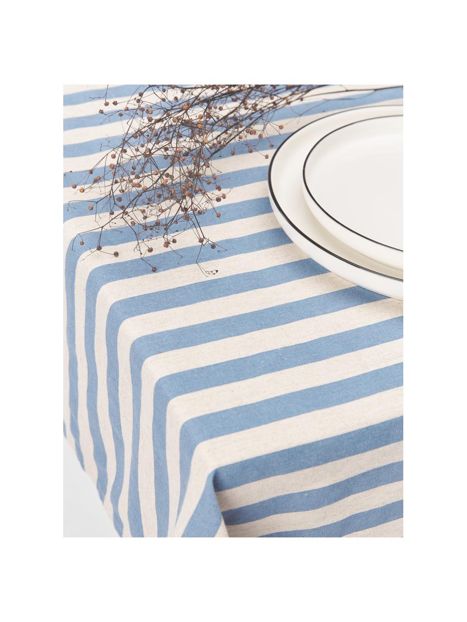 Nappe en coton rayé Alodie, 85 % coton, 15 % lin, Bleu, blanc, larg. 140 x haut. 250 cm