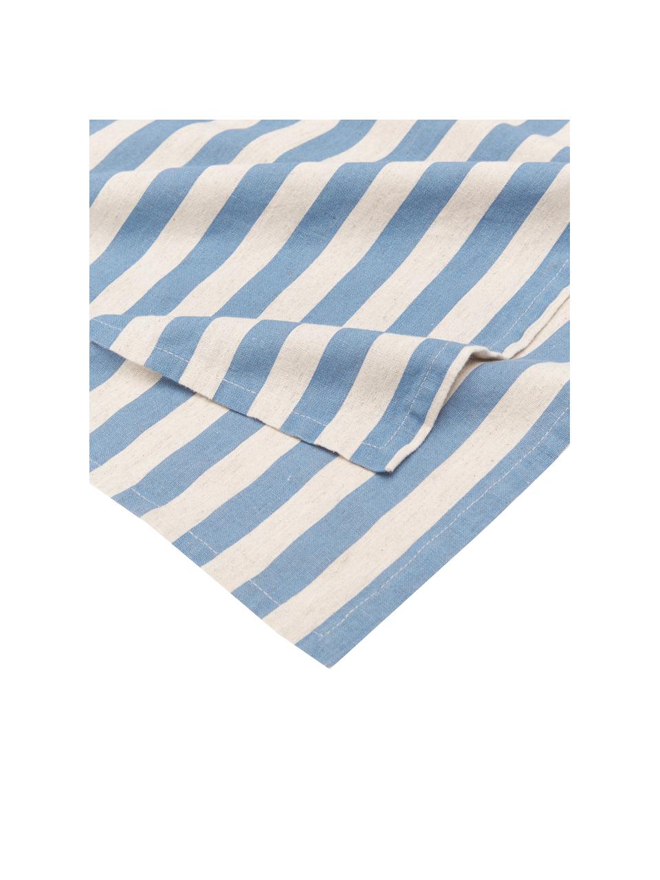 Gestreept tafelkleed Alodie, 85% katoen, 15% linnen, Blauw, wit, B 140 x H 250 cm