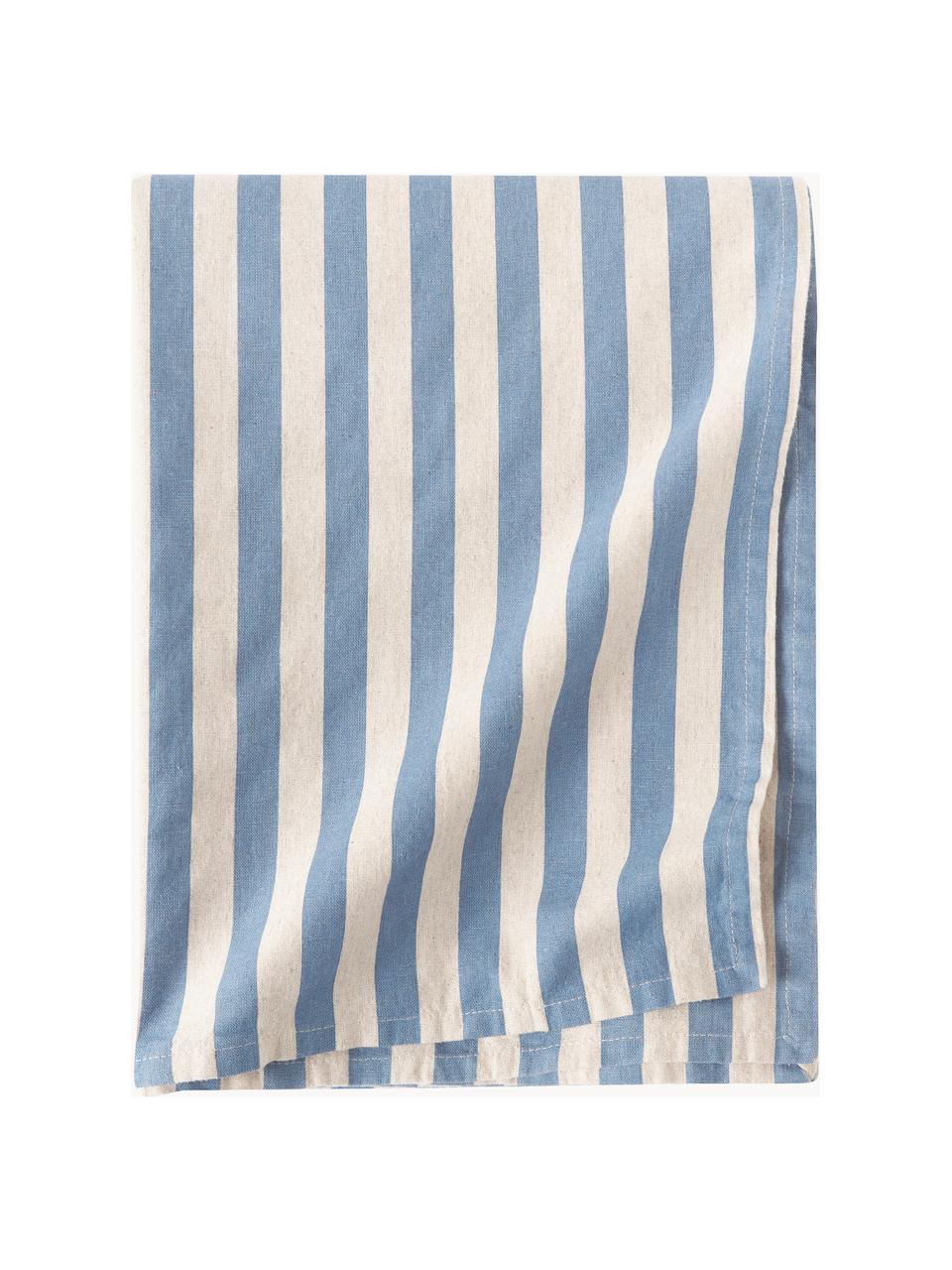 Gestreept tafelkleed Alodie, 85% katoen, 15% linnen, Blauw, wit, B 140 x H 250 cm