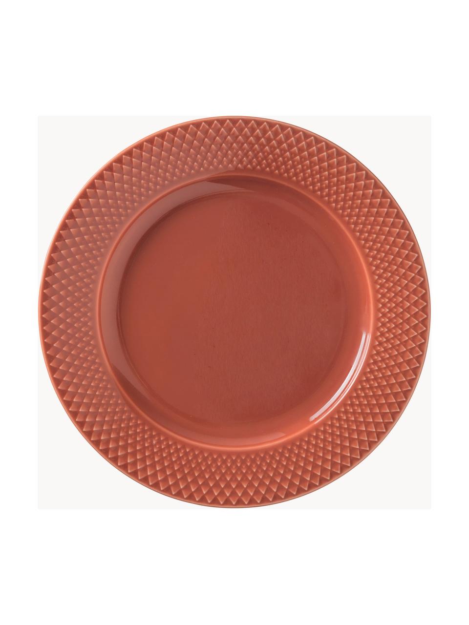 Plato postre de porcelana Rhombe, 4 uds., Porcelana, Terracota, Ø 23 cm