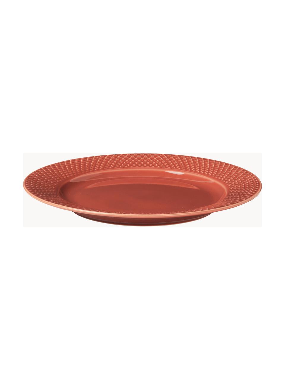 Plato postre de porcelana Rhombe, 4 uds., Porcelana, Terracota, Ø 23 cm