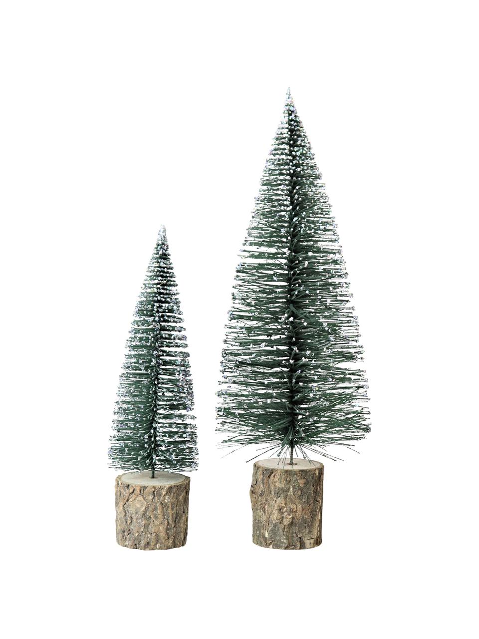 Decoratieve objectenset Greenwood, 2-delig, Voetstuk: bruin, Kerstboom: groen, wit Voetstuk: bruin, Verschillende formaten