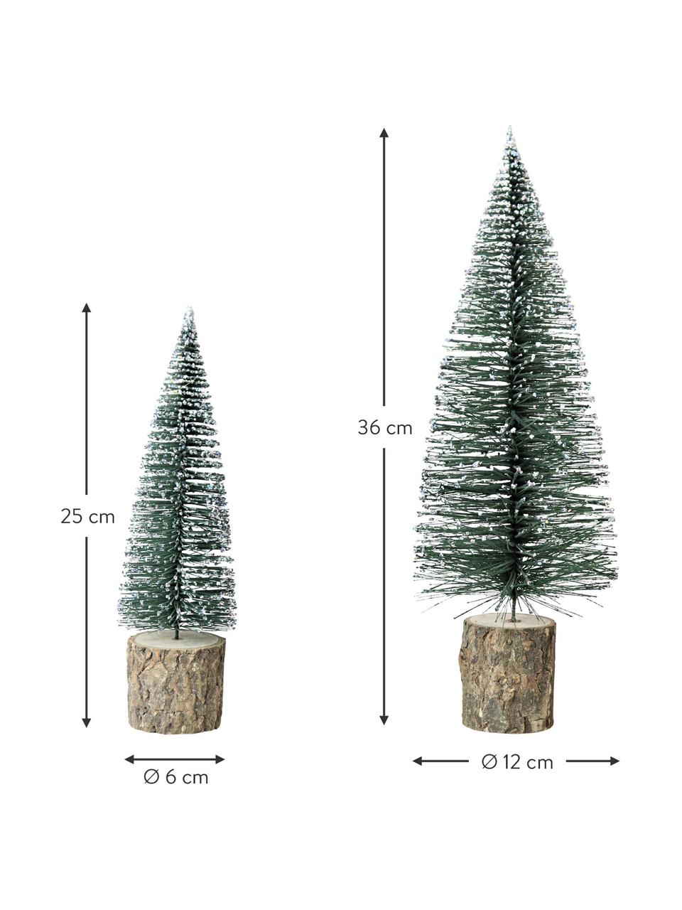 Objet déco sapin de Noël Greenwood, 2 élém., Sapin : vert, blanc Socle : brun, Lot de différentes tailles