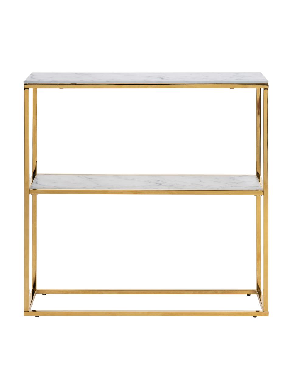 Étagère en métal Aruba, Blanc, marbré, couleur dorée, larg. 80 x haut. 81 cm