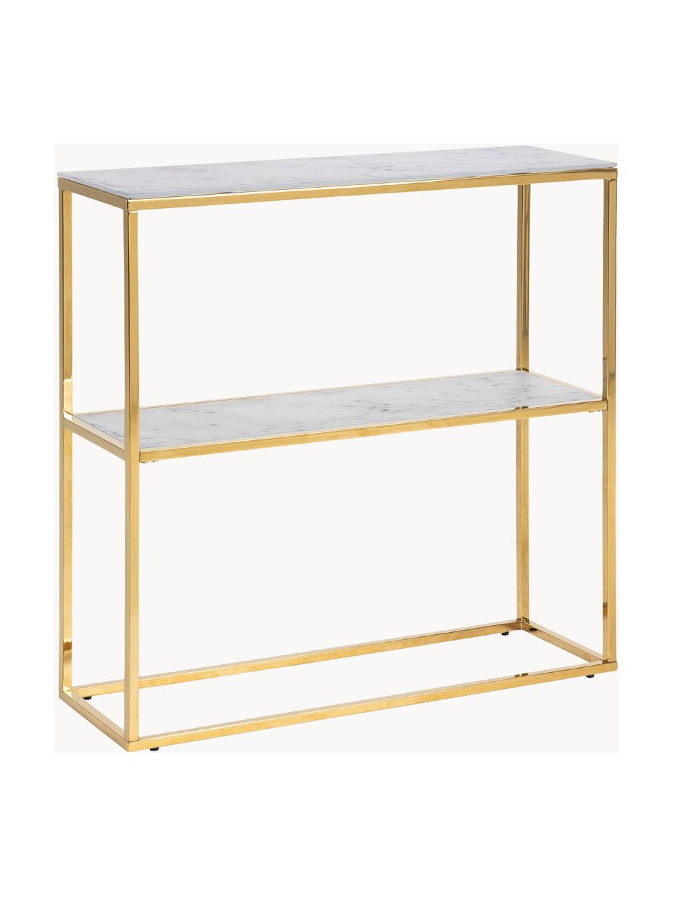 Metalen wandrek Aruba in marmerlook, Tafelblad: glas, Frame: gefolieerd metaal, Wit, gemarmerd, goudkleurig, B 80 x H 81 cm