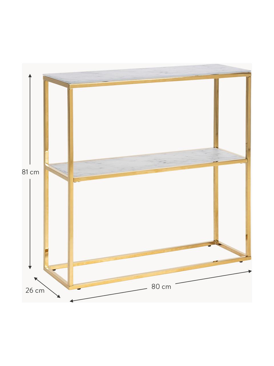 Regal Aruba mit Glasplatten in Marmor-Optik, Gestell: Metall, foliert, Weiß Marmor-Optik, Goldfarben, B 80 x H 81 cm