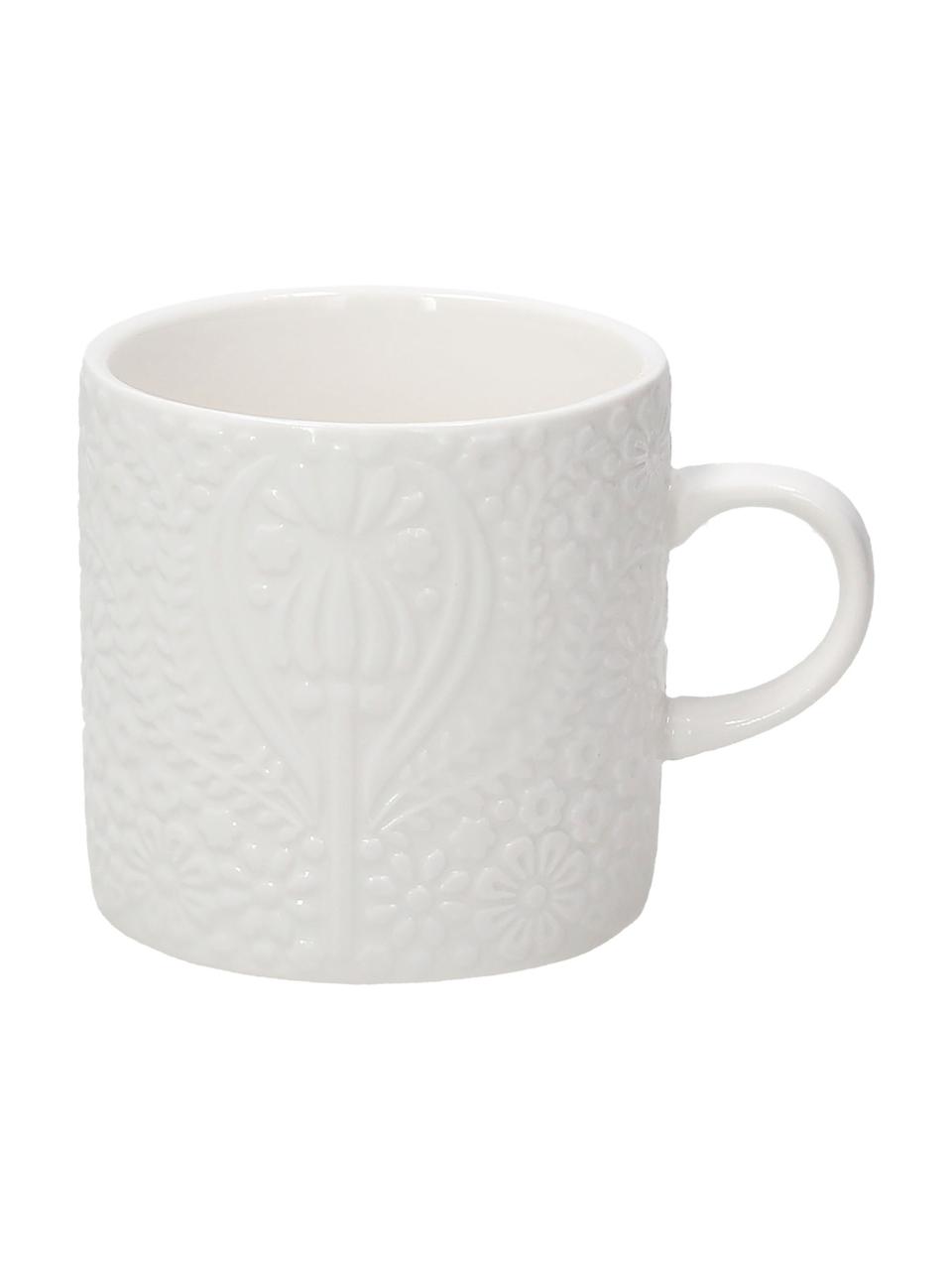 Tazza in porcellana con ornamento in rilievo Ornament 2 pz, Porcellana, Bianco, Ø 8 x Alt. 8 cm